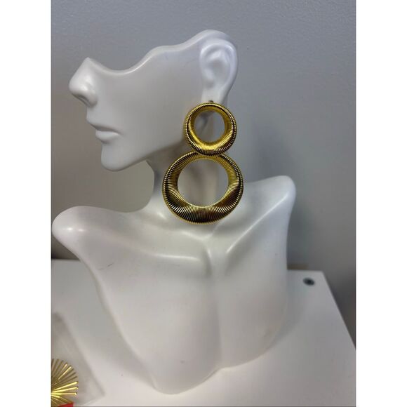 Double Gold Ring Statememt Earrings - Picture 1 of 2